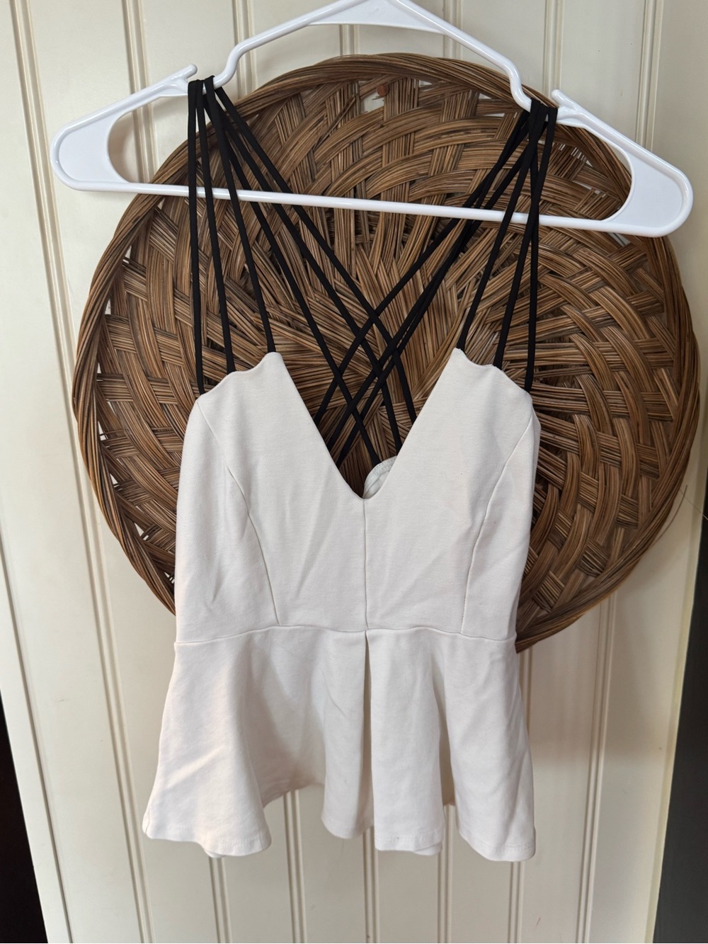 Charlotte Russe Ivory Peplum Cami with Black Strappy Back